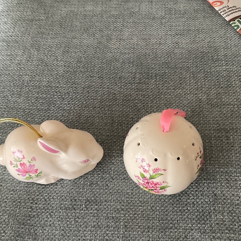 Floral Ceramic Bunny and Egg closet potpourri holders